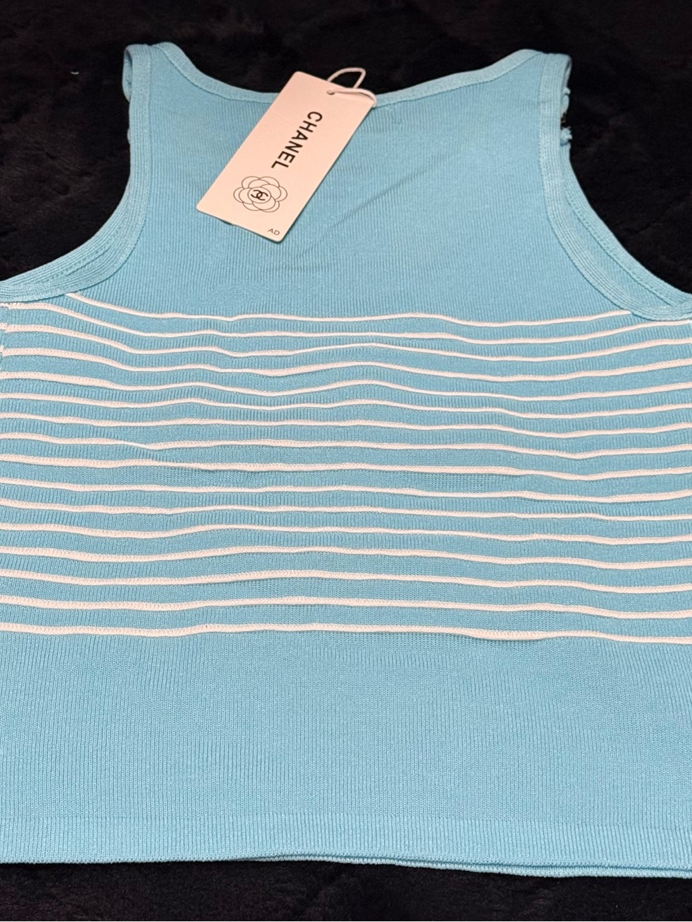 CHANEL Kids Light Blue & White Striped Logo Tank Top - Picture 4 of 4
